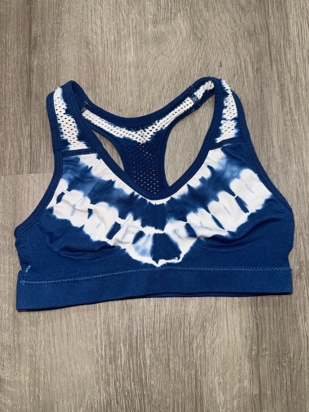 Blue and White Tie-Dye Sports Bra